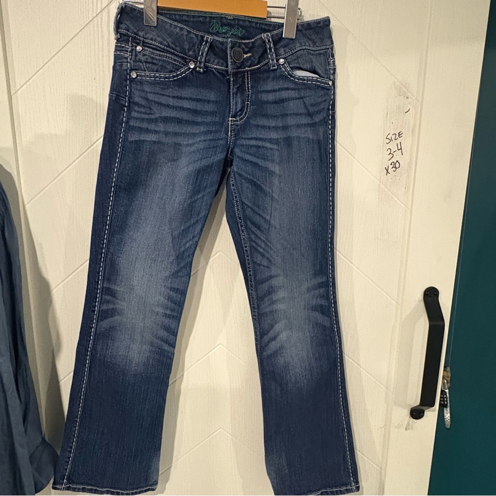 Wrangler Rock 47 Low Rise Bootcut Dark Wash‎ Jeans Size 3/4 x30 cowgirl